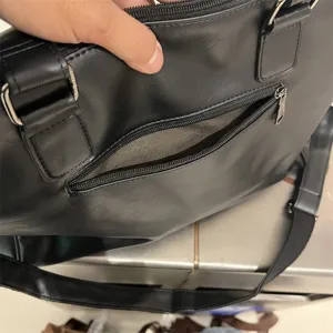 Sac à Bandoulière en Cuir PU Noir pour Homme Sac d'Affaires Décontracté Voyage Valise