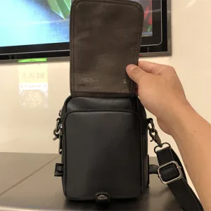 Three-box men casual vertical crossbody bag soft leather shoulder bag daily outdoor use
