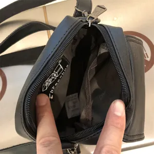Black PU leather vertical men crossbody shoulder bag casual daily small messenger bag interior view
