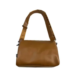 Brown casual nylon shoulder messenger bag for men and women, stylish commuter crossbody bag.