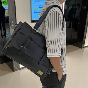 Sac bandouliere homme noir en cuir PU sacoche d'ordinateur grand cabas d'affaires.
