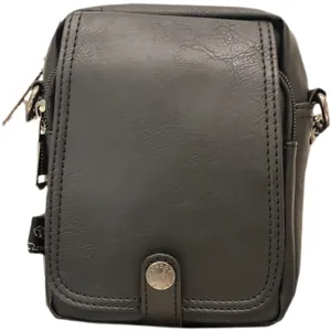 Black PU leather vertical crossbody bag, casual men's single shoulder daily commuting bag.