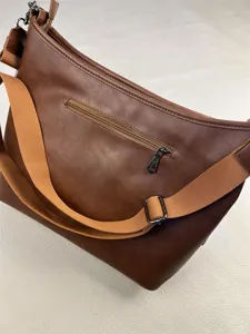 Men brown PU leather crossbody shoulder bag casual daily hobo bag with wide strap