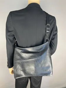 Men black leather crossbody shoulder bag casual large capacity motorcycle bag new style