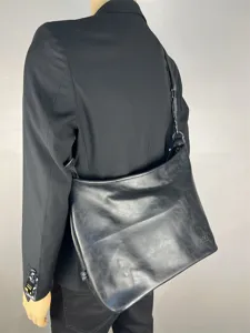 Stylish men's black PU leather crossbody bag casual large capacity shoulder hobo tote bag