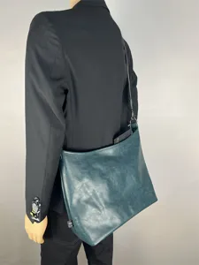 Men's large capacity dark green shoulder bag casual vintage crossbody messenger tote.