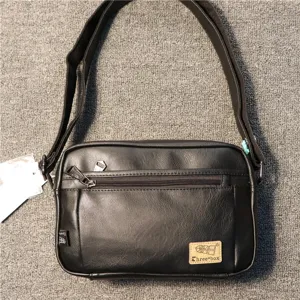Modische three-box Herren schwarze PU Leder Umhängetasche lässige Crossbody Tasche