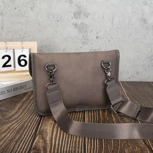 Retro soft leather men's crossbody bag, casual vintage shoulder bag with adjustable strap.