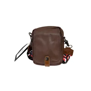 Borsello a tracolla verticale in pelle PU marrone da uomo borsa casual con tracolla colorata.