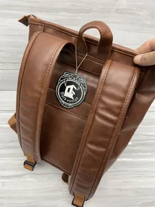 Brown leather backpack for men and women, vintage travel school laptop daypack casual bag