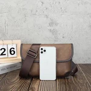 Vintage brown men's messenger bag soft leather casual crossbody shoulder bag for daily use