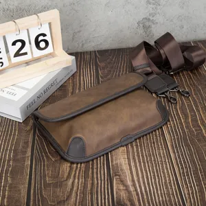 Vintage brown men's crossbody bag soft leather casual shoulder bag for daily use.