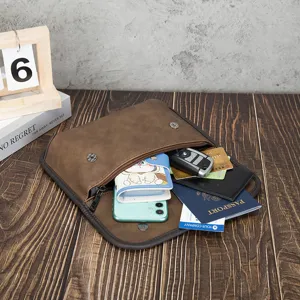 Retro brown soft leather clutch bag men casual vintage crossbody shoulder bag daily use