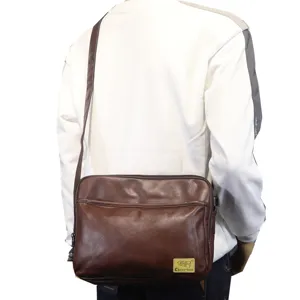Stylish casual PU leather messenger bag for men and women, perfect for daily business use.