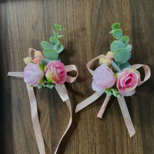 Τριαντάφυλλο boutonniere ροζ ευκάλυπτος γάμος πάρτι γαμπρός corsage διακόσμηση.