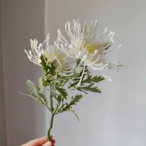 Fiore di Spillone Floccato Artificiale 2 Teste Finto Crisantemo per Arredamento Casa