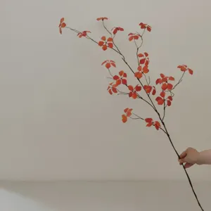 Artificial Lotus Leaf Branch Green Autumn Red Silk Flower Fake Plant For Home Decor Photography Props