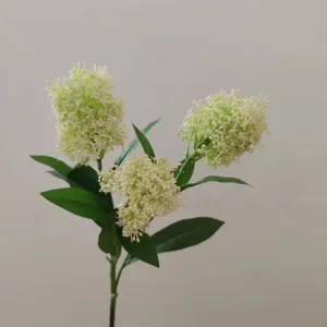 Artificial skimmia flower branch, 3-head simulation plant for home decor and photography.