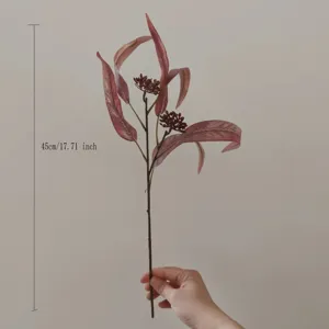 Rametto di Eucalipto Artificiale Foglia Lunga Fiore di Seta Con Frutta Colore Autunnale Per Decorazione Casa Matrimonio