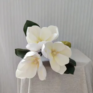 Bouquet de fleurs de magnolia blanches artificielles 4 têtes fausses fleurs pour décoration de table