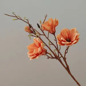 Artificial magnolia flower branch EVA touch home decor floral detail close-up display.