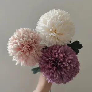 Artificial flower close up, multi color fabric pom pom chrysanthemum for home decor props.