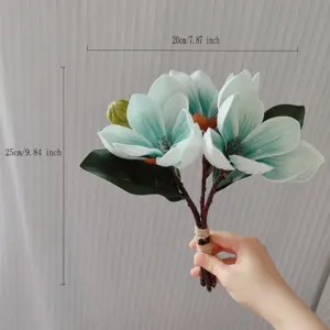 Bouquet de fleurs de magnolia artificielles tactiles EVA à 4 têtes décoration d'intérieur