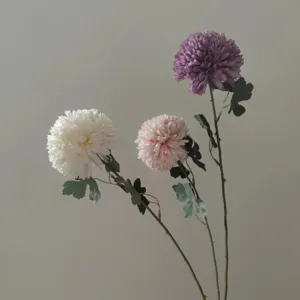 Lifelike artificial flower detail, realistic chrysanthemum stem for home decor photography.