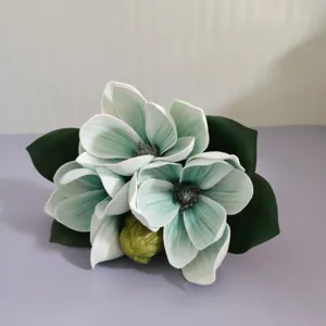 4 Têtes Bouquet de Fleurs de Magnolia Artificielles EVA Sensation Main Arrangement Floral en Soie pour Décoration Maison Mariage Photographie
