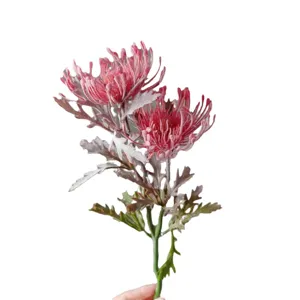 Fiore di puntaspilli floccato artificiale 2 teste gambo corto decorazione casa 1pz