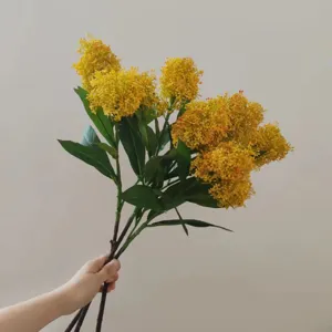 Artificial skimmia flower branch silk floral decor for home wedding photography props.