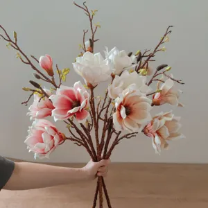 Artificial magnolia branch flower, large soft touch EVA floral decor for living room detail.