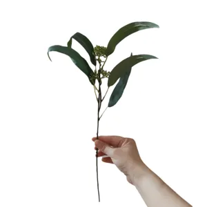 Ramo di eucalipto artificiale con frutti foglie lunghe per decorazione della casa