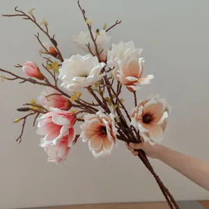 Large artificial magnolia flower branch for home decor, realistic EVA touch and elegant floral design.