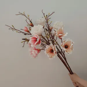 Large artificial magnolia branch for home decoration, realistic EVA material floral arrangement.