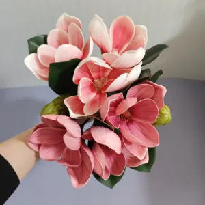 Bouquet de Fleurs Artificielles Magnolia Rose en Soie pour Décoration Intérieure