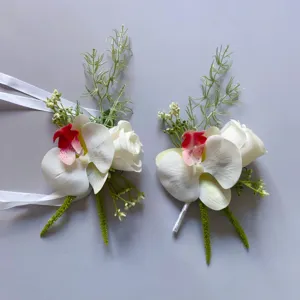 Artificial orchid flower corsage boutonniere for wedding bridesmaid bride photography fake floral