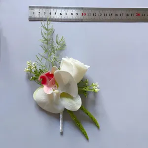 Artificial white rose phalaenopsis corsage wedding bridesmaid photography floral accessory.