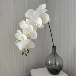 Ramo di orchidea phalaenopsis artificiale di alta qualità con vaso in vetro per decorazioni.