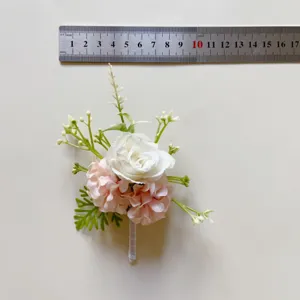 Künstliche rosa weiße Blumen Korsage Boutonniere für Hochzeit Party Cosplay Kostüm Zubehör