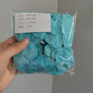 Blue hydrangea fabric petals detail shot, size 5.5x5cm, 100 pieces for DIY crafts and decor.