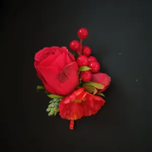 Red wedding boutonniere simulation flower for groom suit lapel pin party festival gift