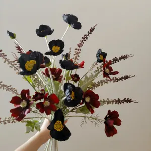 Black artificial flower bouquet detail view, elegant floral decor and gift choice.