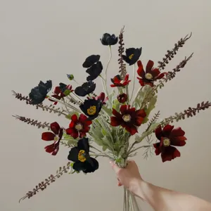 Black Red Artificial Flower Bouquet Silk Flowers Cosmos Poppy Arrangement For Home Decor Wedding Party Floral Gift
