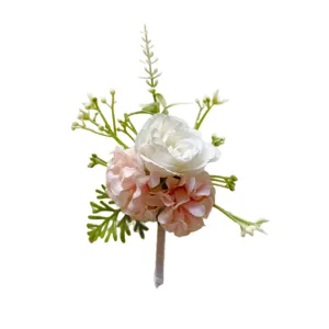 Künstliche Hochzeit Boutonniere weiße Rose rosa Blumen Korsage für Abschlussball Feier