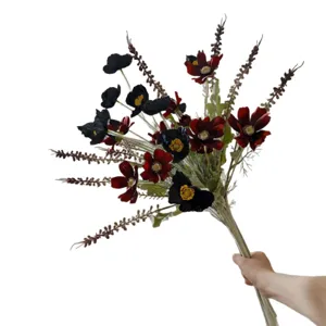 Artificial black cosmos poppy flower bouquet home decor gift cross-border supply 8 branches