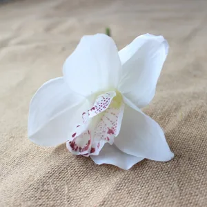 Artificial silk orchid flower head white purple spots for home decor and floral details