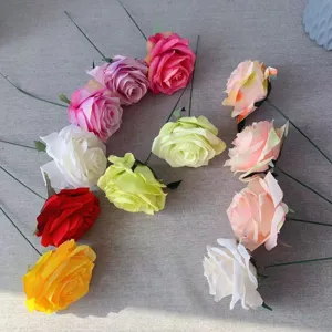 Closeup of colorful artificial single stem roses, ideal for home decoration and floral decor.
