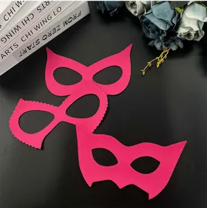 Women's sexy pink leather eye mask adult flirting party costume accessory detail view
