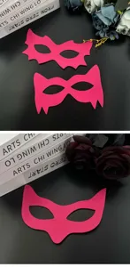 Detailed view of sexy pink leather cat and bat eye masks, perfect for alternative fashion.